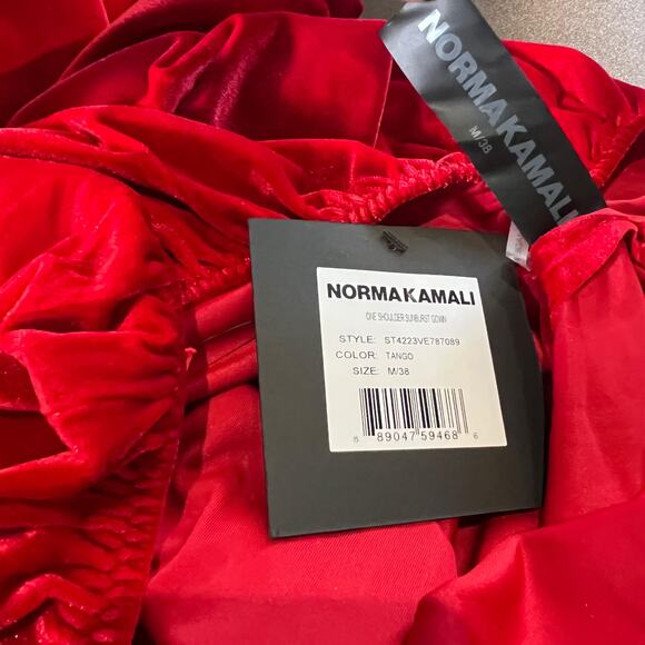 $235 Norma Kamali One-Shoulder Cutout Velvet Maxi Dress Red Tango Medium NWT - Picture 5 of 9